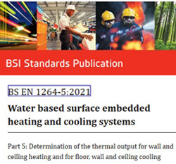 BS EN 1264‑5:2021 Системы отопления и охлаждения на водной основе, встраиваемые в поверхность Часть 5: Определение тепловой мощности для отопления стен и потолка, а также для охлаждения пола, стен и потолка